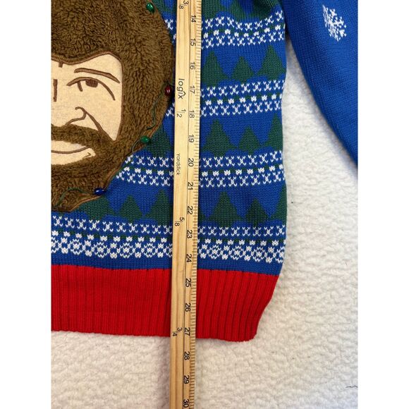 Spencers Christmas Sweater Bob Ross Embroidered Graphic Knit Pullover Lights M - Picture 4 of 7